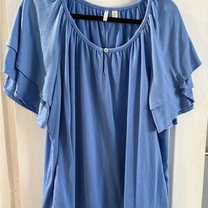 Cato Blue Ruffle Sleeve Blouse